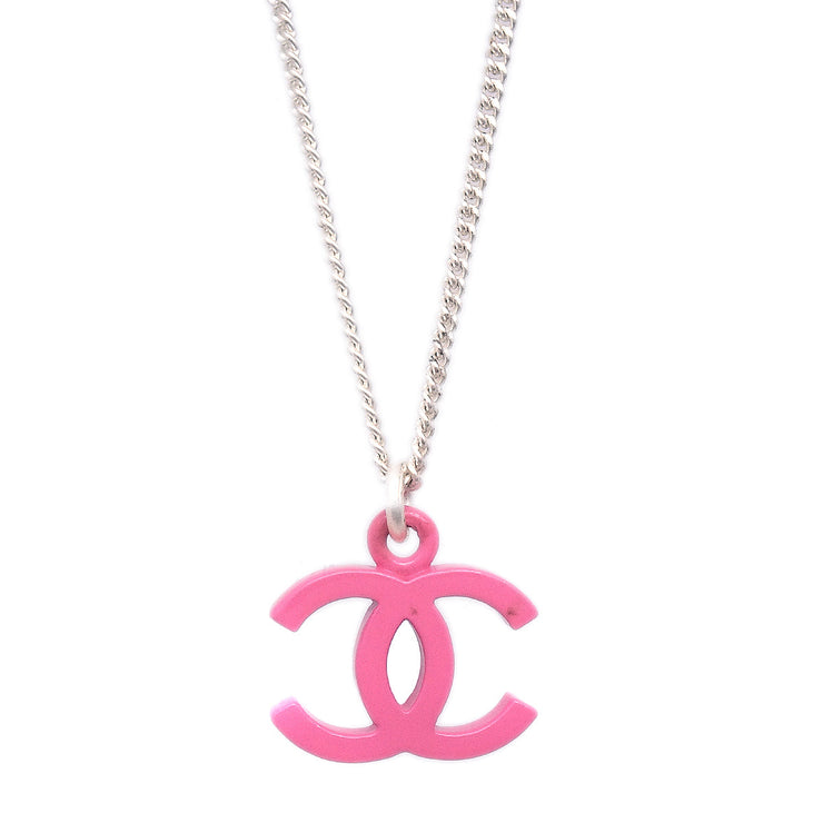 Chanel 2004 CC Silver Chain Necklace Pink
