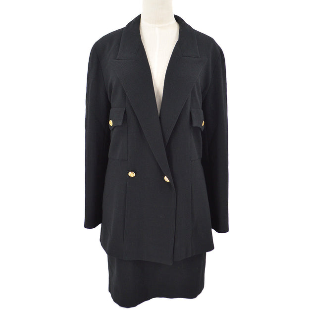 Chanel #42 Double Breasted Setup Suit Jacket Skirt Black 69512