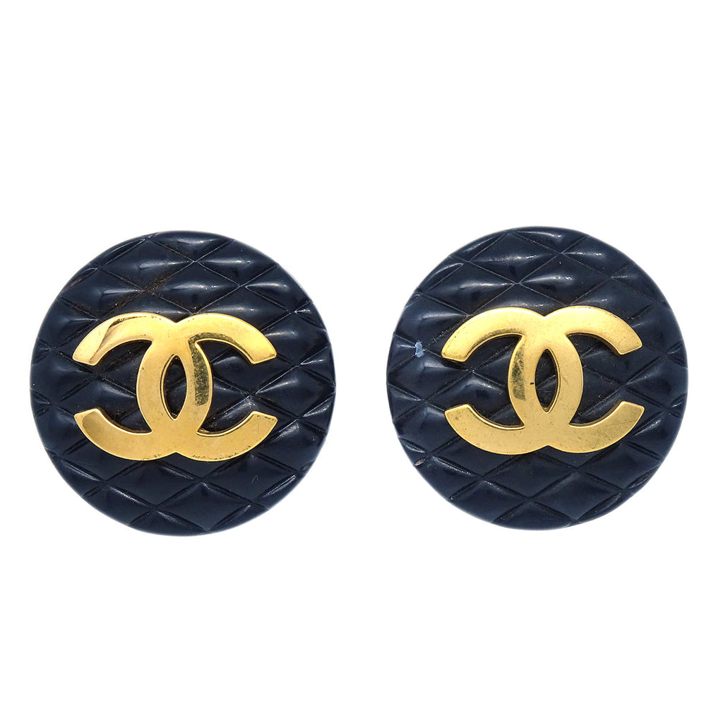 Chanel Huge Button Motif Earrings Black Clip-on 28 Accessories Auction