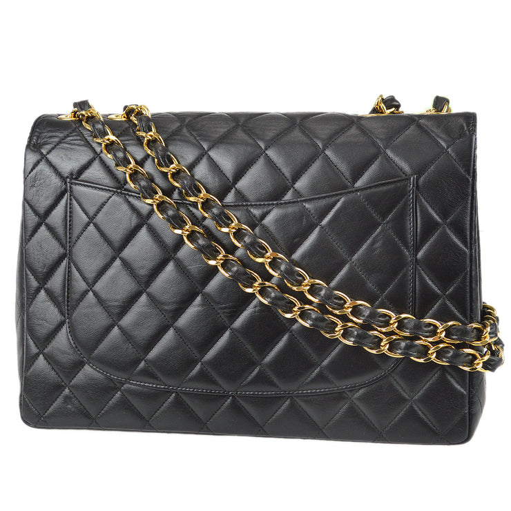 Chanel 1997-1999 Classic Flap Jumbo Chain Shoulder Bag Black Lambskin