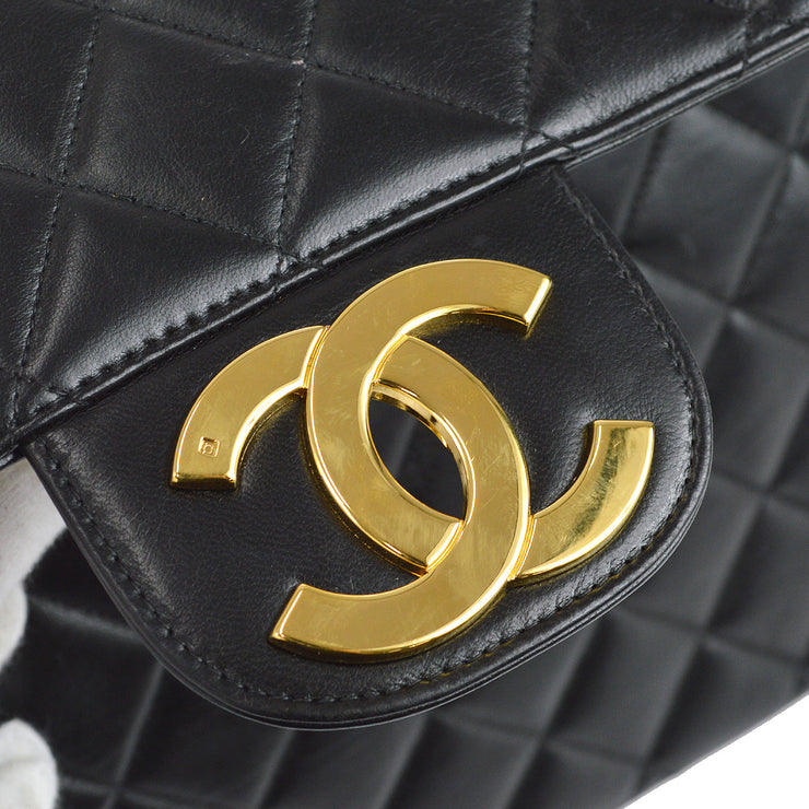 Chanel 1997-1999 Classic Flap Jumbo Chain Shoulder Bag Black Lambskin