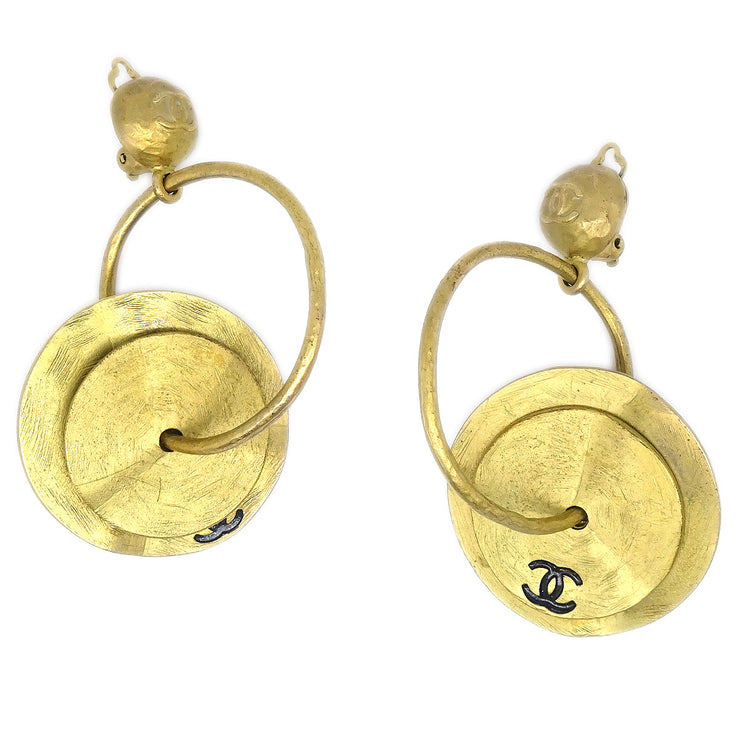 Chanel Dangle Hoop Earrings Clip-On Gold 94A