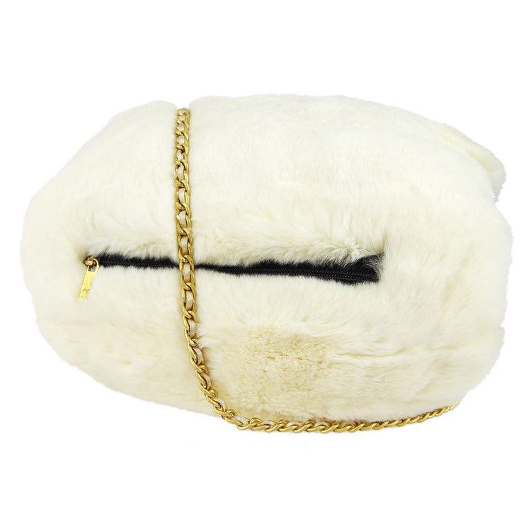 Chanel 2001 Fall CC Logo Muff White Fur Satchel