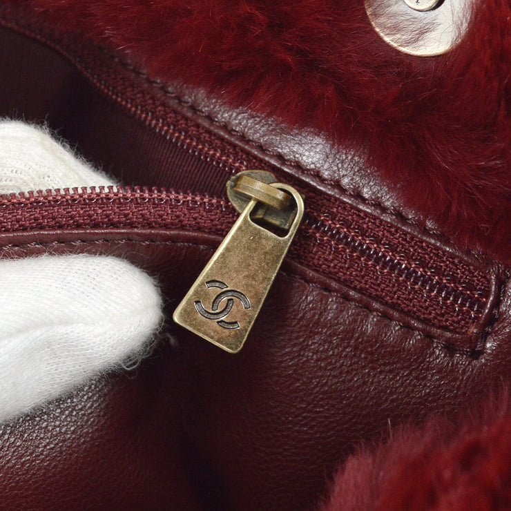 Chanel 2000-2001 Chain Tote Bag Bordeaux Fur