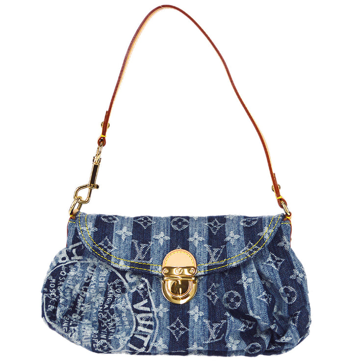 Louis Vuitton 2006 Mini Pleaty Raye Handbag Blue Monogram Denim