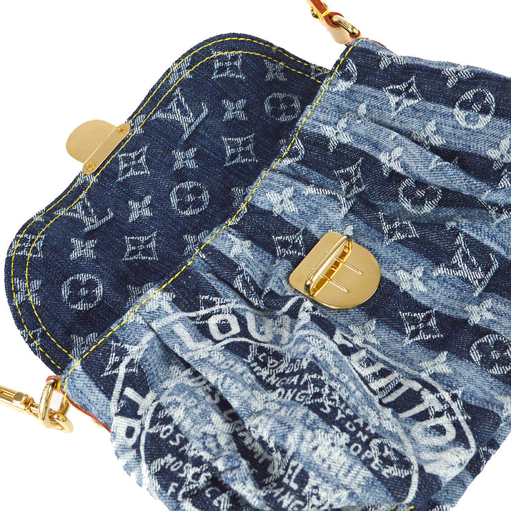 Louis Vuitton 2006 Mini Pleaty Raye Handbag Blue Monogram Denim