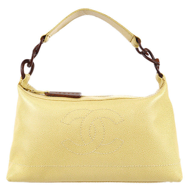 Vintage Chanel yellow caviar leather chain shoulder bag with CC
