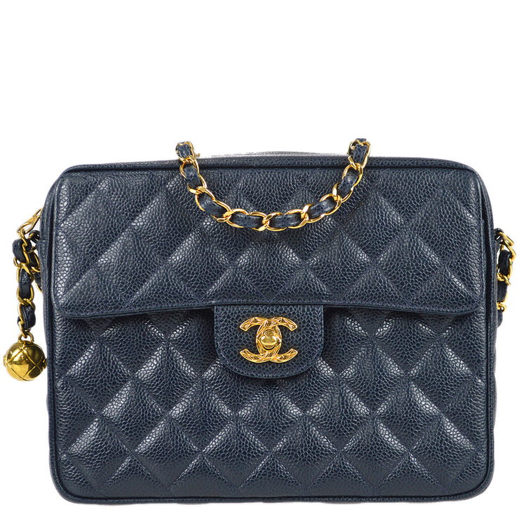Mini Flap in Navy Caviar Leather with Gold Chain