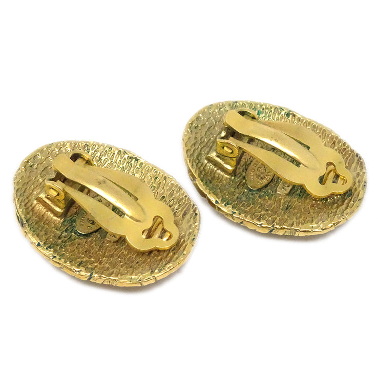 Chanel 1994 Woven CC Oval Earrings Gold Clip-On 2904
