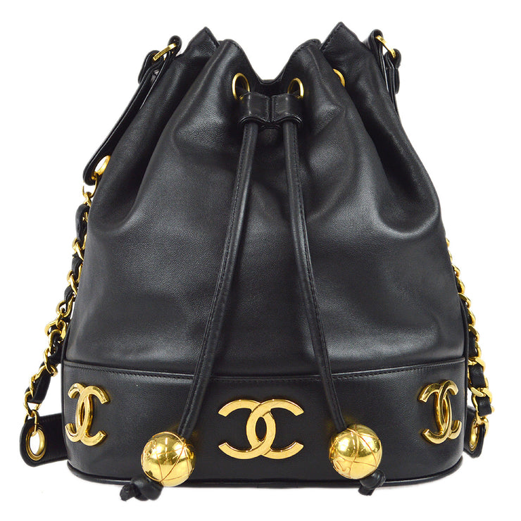 Chanel Triple CC Drawstring Chain Shoulder Bag Black Lambskin – AMORE  Vintage Tokyo