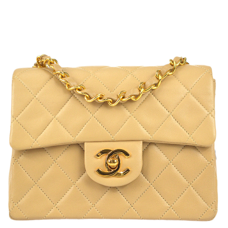 Chanel Lambskin Classic Mini Flap With Gold Chain Shoulder Bag