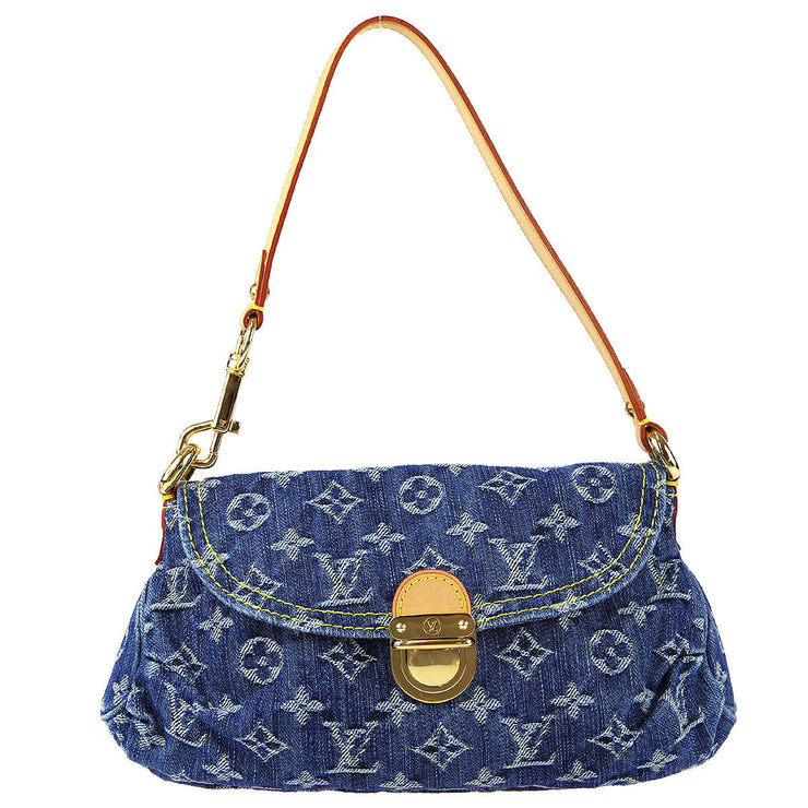 Authentic LOUIS VUITTON Mini Pleaty Shoulder Bag Monogram Denim Blue M95050