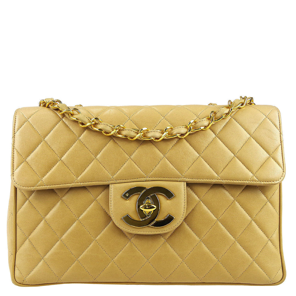 Chanel Mustard Yellow Quilted Patent Leather Maxi Classic Double Flap Bag