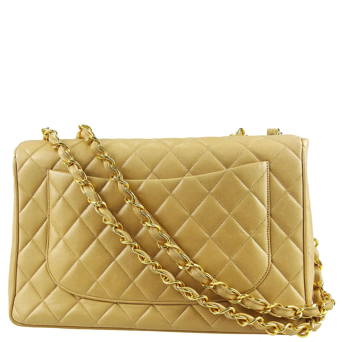 Chanel 1994-1996 * Classic Flap Jumbo Double Chain Shoulder Bag Beige Lambskin