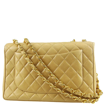 Chanel 1994-1996 * Classic Flap Jumbo Double Chain Shoulder Bag Beige Lambskin