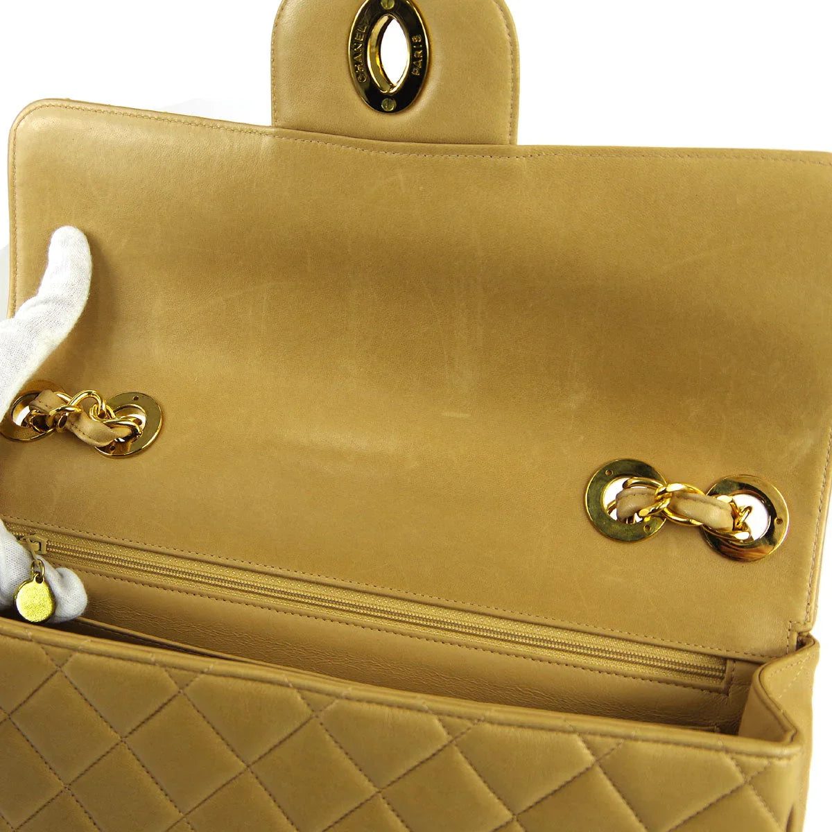 Chanel 1994-1996 * Classic Flap Jumbo Double Chain Shoulder Bag Beige Lambskin