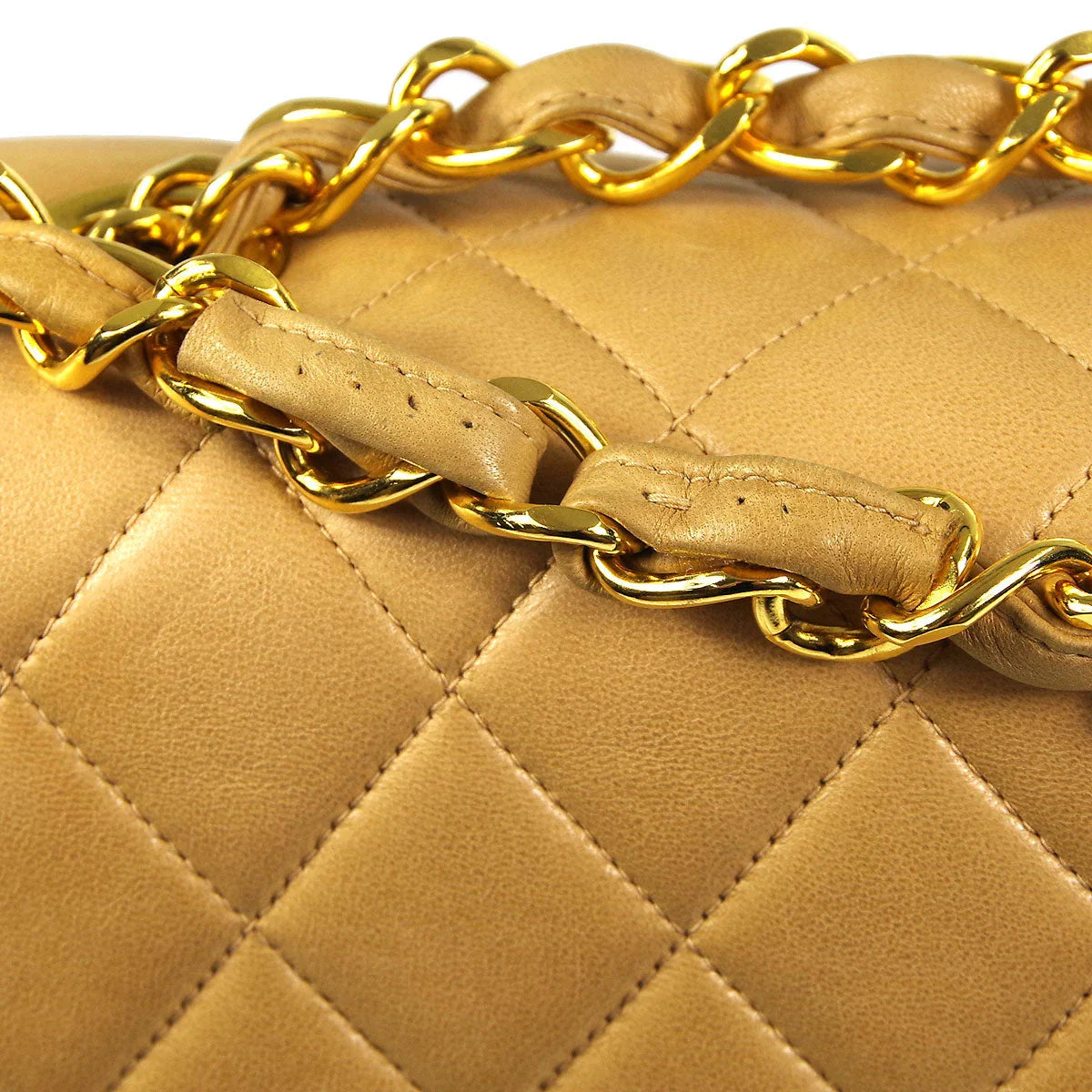 Chanel 1994-1996 * Classic Flap Jumbo Double Chain Shoulder Bag Beige Lambskin