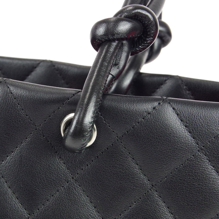 CHANEL Cambon Tote Small Shoulder Bag Black White Quilted calf