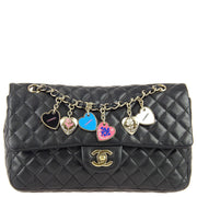 Chanel Black Quilted Lambskin Valentine Charms Classic Single Flap