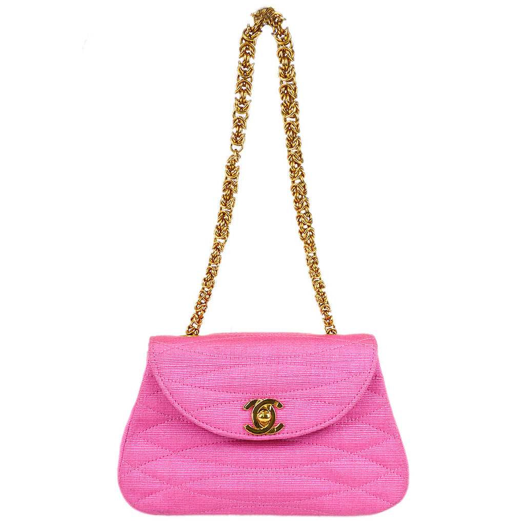 Chanel Fall 1995 Pink Fuchsia Quilted Tweed Double Chain Bag