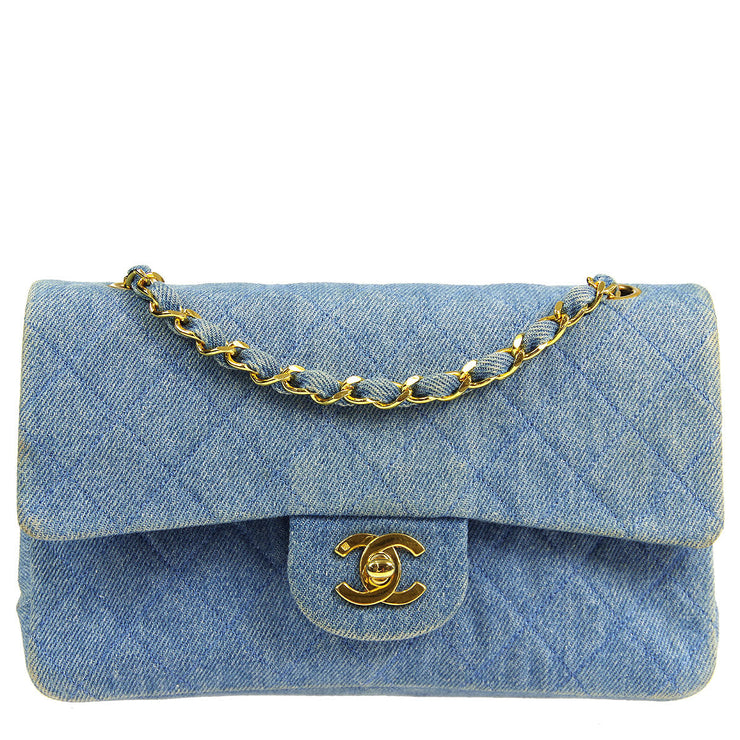 Chanel * 1989-1991 Classic Double Flap Small Shoulder Bag Blue