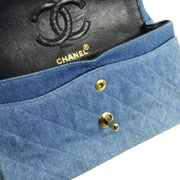 Chanel * 1989-1991 Classic Double Flap Small Shoulder Bag Blue Denim