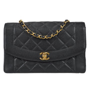 Chanel 1997-1999 Tall Diana Flap Medium Black Caviar