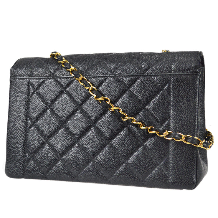 Chanel 1997-1999 Tall Diana Flap Medium Black Caviar