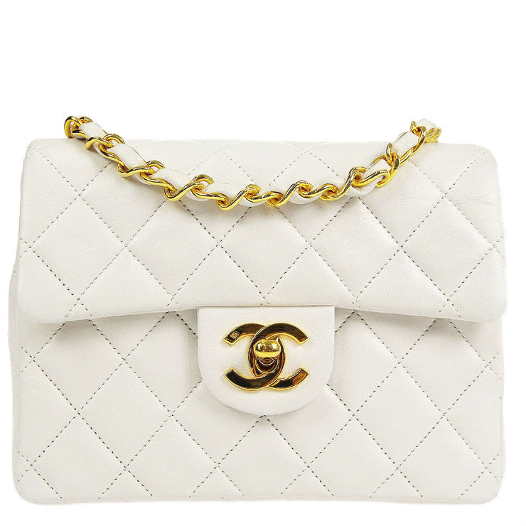 Chanel * 1989-1991 Classic Flap Mini Square 17 White Lambskin