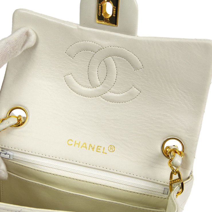 CHANEL Classic Double Flap Small Shoulder Bag White Lambskin from Japan