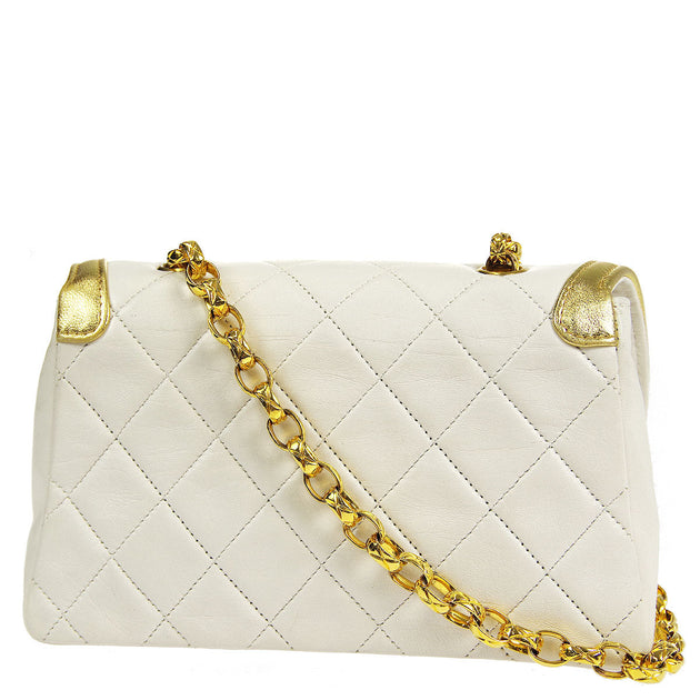 Chanel * 1989-1991 Border Curved Flap Mini & Pouch Set White
