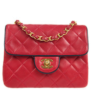 Chanel * 1989-1991 Piped Classic Flap Mini Square 17 Red Lambskin