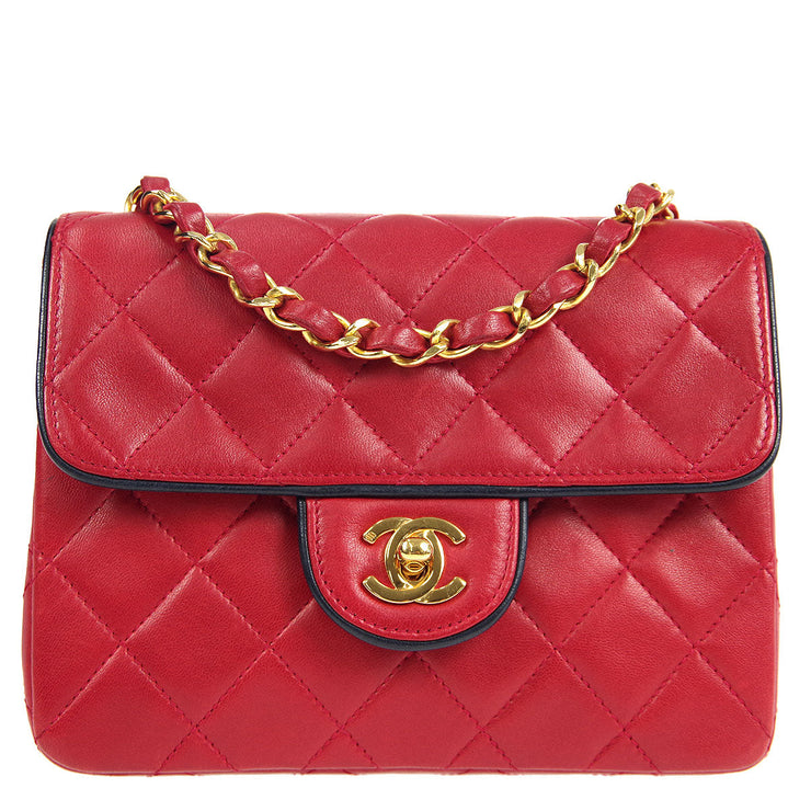 Chanel * 1989-1991 Piped Classic Flap Mini Square 17 Red Lambskin – AMORE  Vintage Tokyo