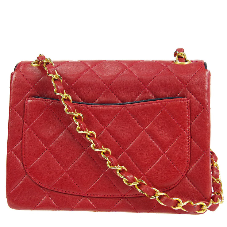 Chanel * 1989-1991 Piped Classic Flap Mini Square 17 Red Lambskin 