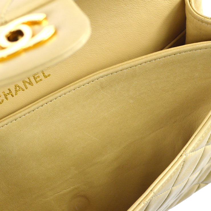 Chanel 1994-1996 Classic Double Flap Medium Shoulder Bag Beige Lambskin