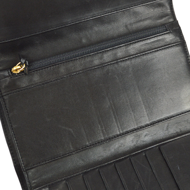 Chanel Choco Bar Trifold Wallet Black Lambskin