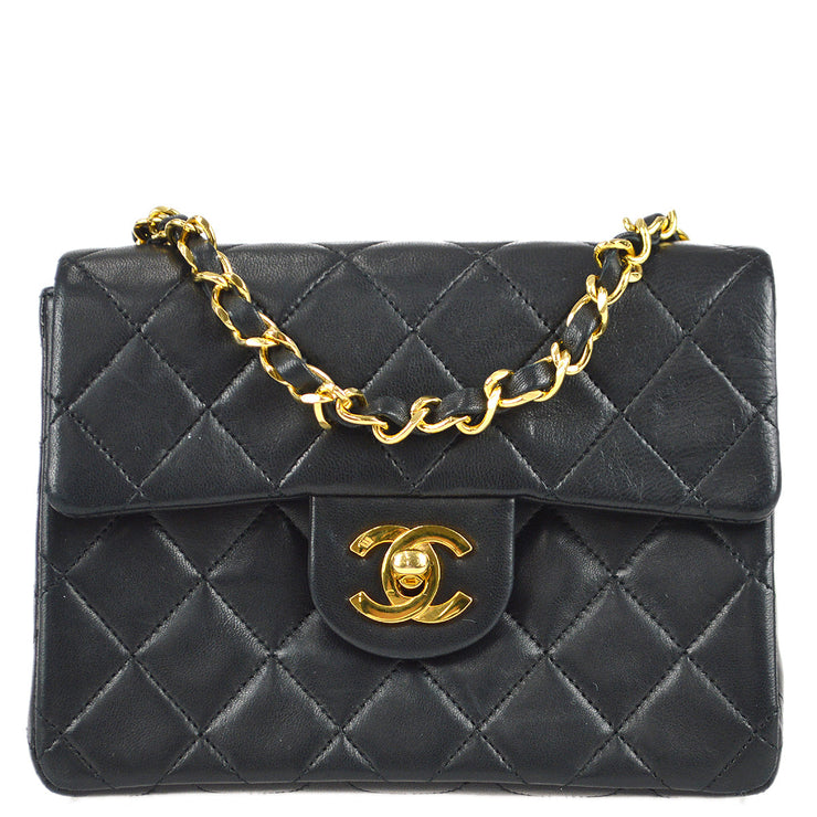 Chanel 1989-1991 Classic Flap Mini Square Chain Shoulder Bag Black Lam –  AMORE Vintage Tokyo