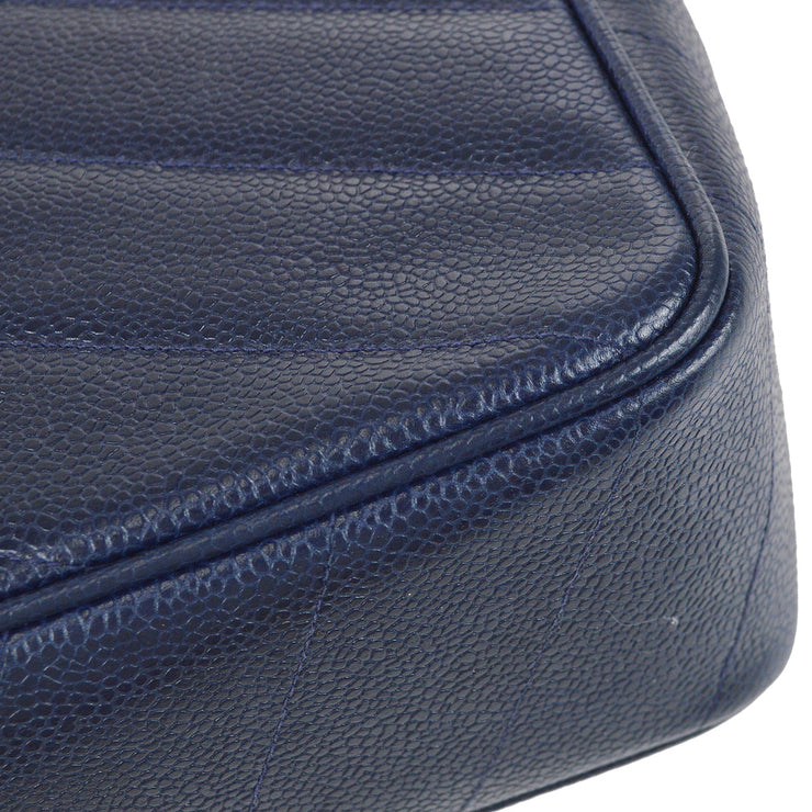 Chanel Classic Quilted Tri Fold Compact Wallet Navy Caviar