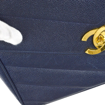 Chanel 1994-1996 Navy Caviar Jumbo Chevron Letter Flap Bag