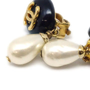 Chanel 1996 CC Black & Faux Teardrop Pearl Dangle Earrings