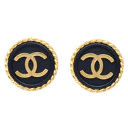 Chanel Button Earrings Black Clip-On 97P