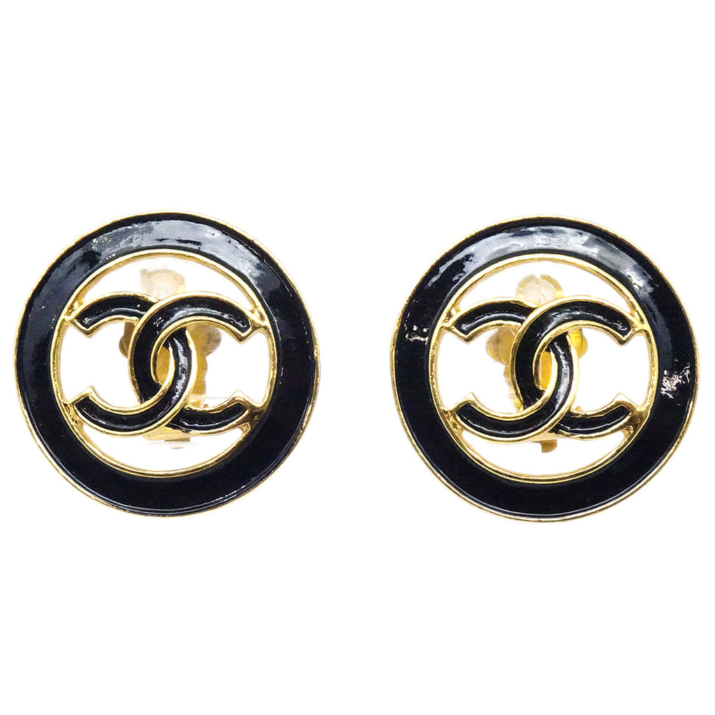 Chanel Button Earrings Gold Clip-On 93C