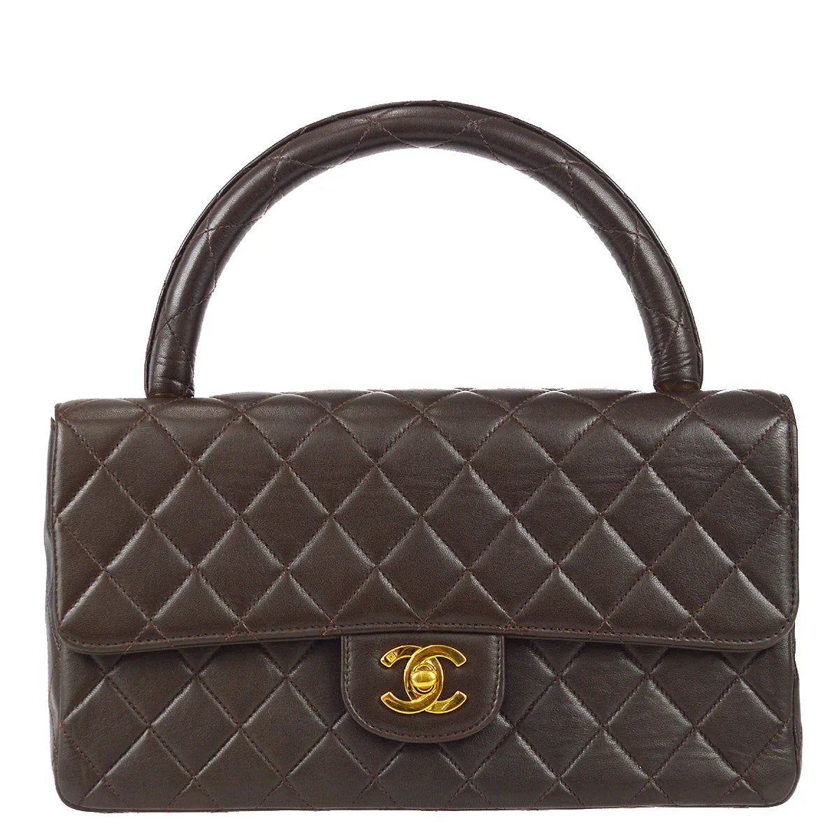Chanel 1994-1996Classic Single Flap Medium Handbag Brown Lambskin