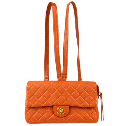 Chanel 1996-1997 Classic Flap Chain Backpack Orange Lambskin