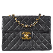 Chanel 1994-1996 Classic Flap Jumbo Chain Shoulder Bag Black Lambskin