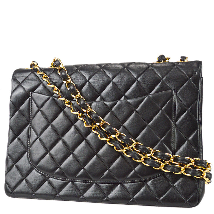 Chanel 1994-1996 Classic Flap Jumbo Chain Shoulder Bag Black Lambskin