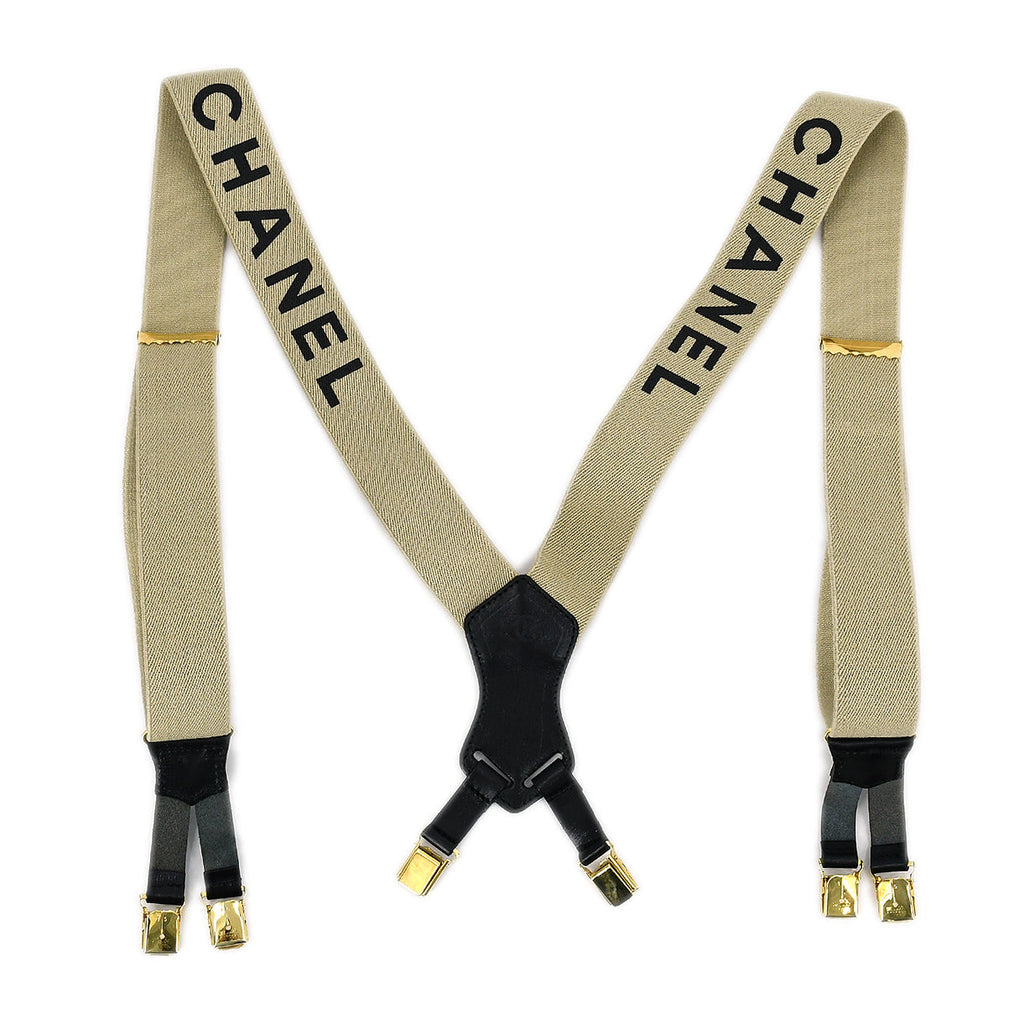 Chanel Black and White CC Logo Suspenders