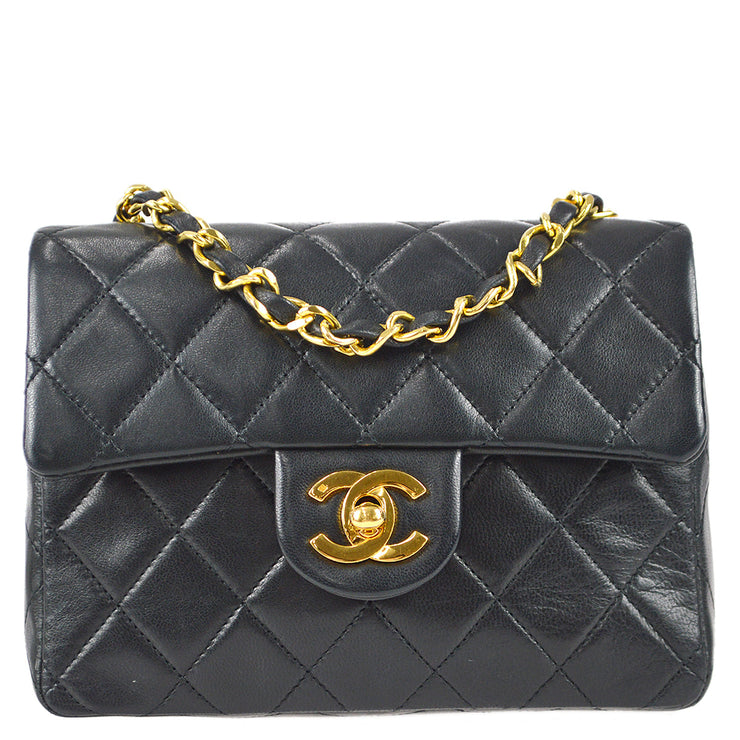 Black Quilted Lizard Classic Mini Square Single Flap Gold Hardware,  1989-1991