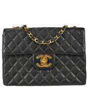 Chanel 1996-1997 Classic Flap Jumbo Chain Shoulder Bag Black Lambskin