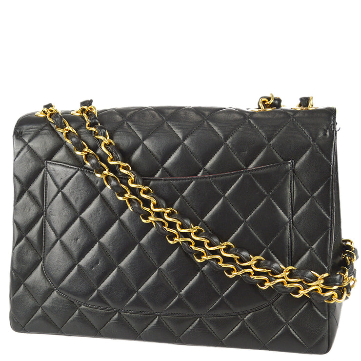 Chanel 1996-1997 Classic Flap Jumbo Chain Shoulder Bag Black Lambskin